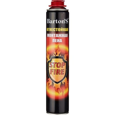 Пена монтажная BARTON'S STOP FIRE огнестойкая проффесиональная, 880/1000 мл, 16 шт/уп фото